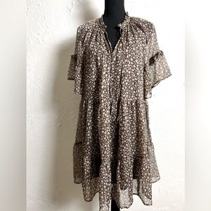 H&M brown dress flowers, light, beige,